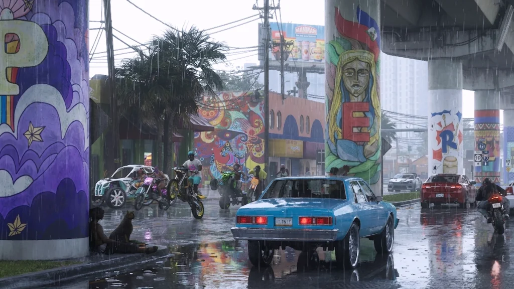 GTA VI's localized storms leave wet roads behind and bring hurricanes to Leonida